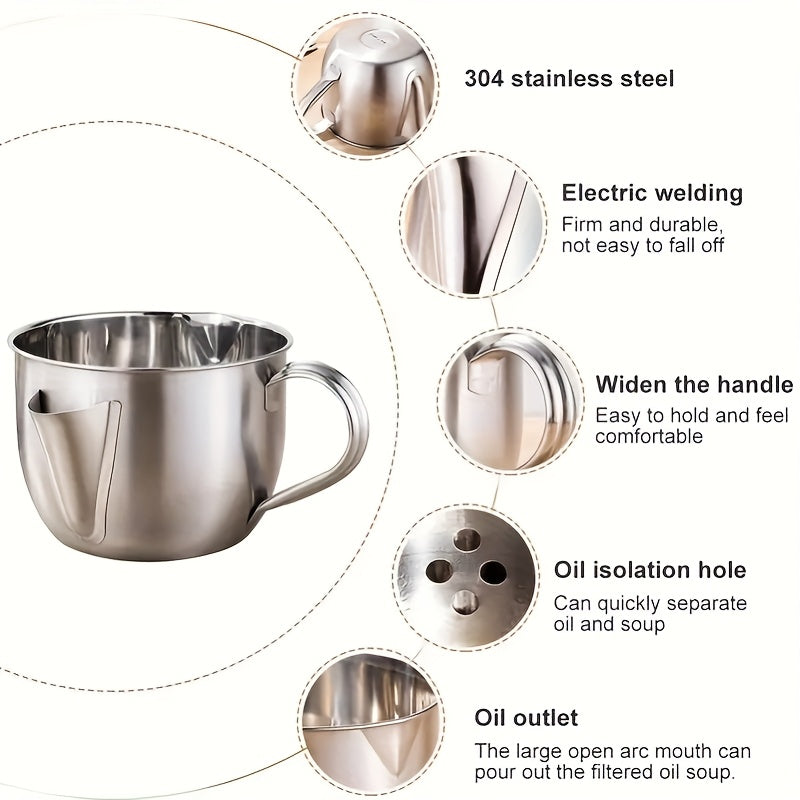 Stainless Steel Oil Separator – Kitchen Stir-Fry Filter Bowl, Soup & Stock Strainer Pot, Home Kitchen Food Filtering Tool