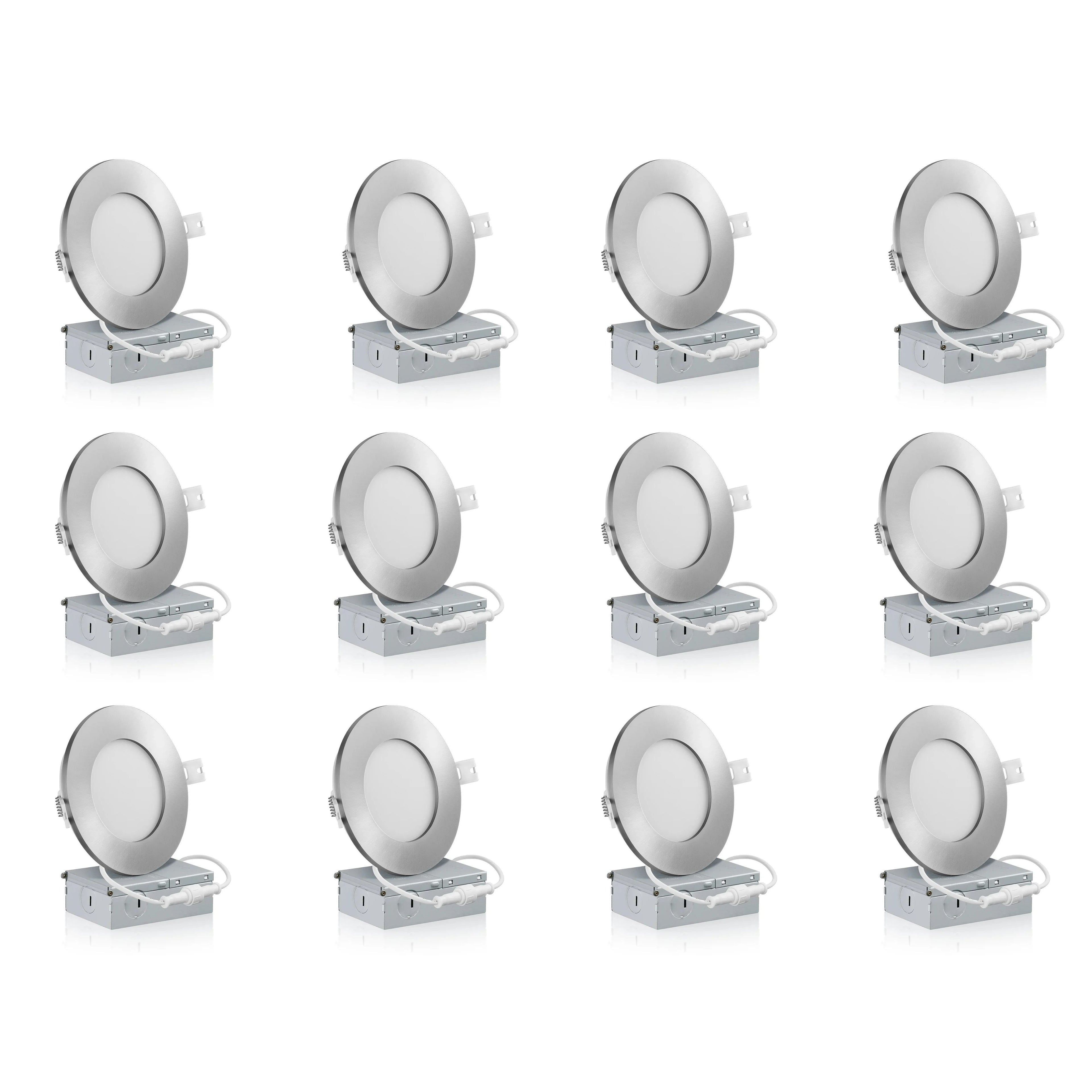 12-Pack LED Ceiling Light 6-Inch Recessed Light, Single Color Downlight, 12W 960 LM Dimmable, Home Lighting, Accent Light, Modern Fixture, Durable LED, High Lumen Output, Downlight Fixture, Ceiling Light, Black or Silver Trim Available
