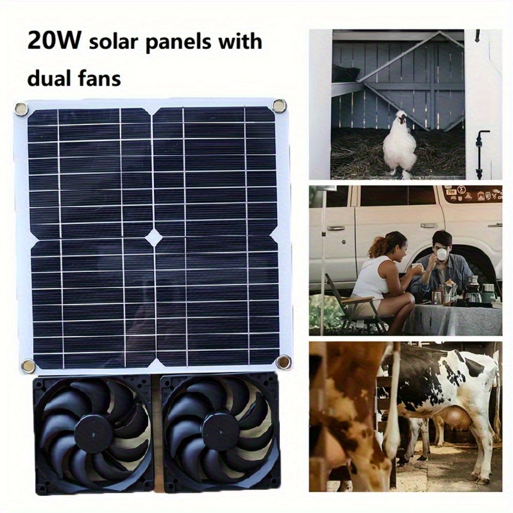 20W Solar Fan Kit, Dual Fan Cooling & Ventilation, Perfect for Chicken Coop, Greenhouse and Shed, Solar Panel with Adjustable Mounting Bracket