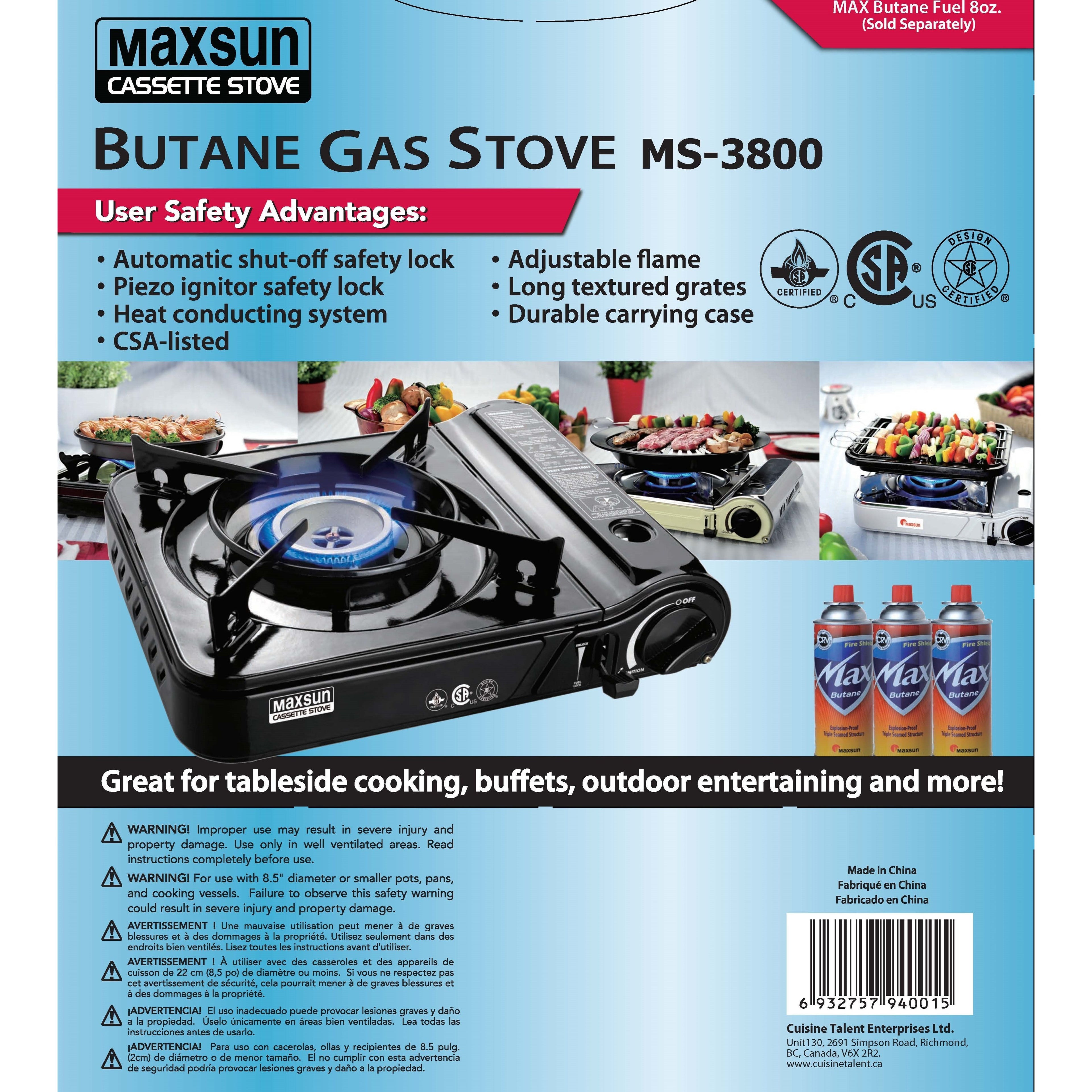 Portable Gas Stove MS3800 (Black), 9560 BTU High Power, Camping Stove with Protective Case