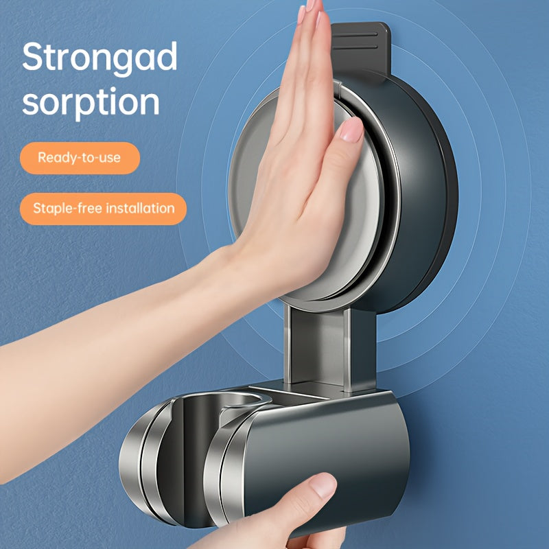 [1 pc] Jiayun Wall-Mounted Shower Suction Cup Holder, Handheld Adjustable Showerhead Bracket for Shower System - Grey, ABS Plastic, No Drilling Needed - Easy to Use, American Standard G1/2 Connector Port, Summer Shower Accessory
