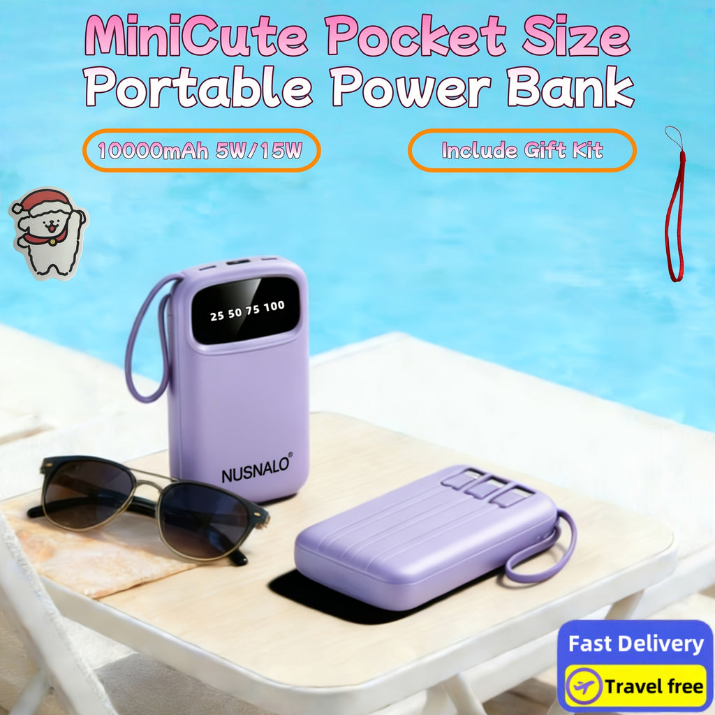 Latest Upgraded High-Value Light Luxury Style 10000mAh High-Capacity 5W/15W Portable Fast-Charging Power Bank with Real-Time Power Display, Smart Digital Display, Portable Lanyard, Ultra-Bright LED Light, Built-in 4 Cables