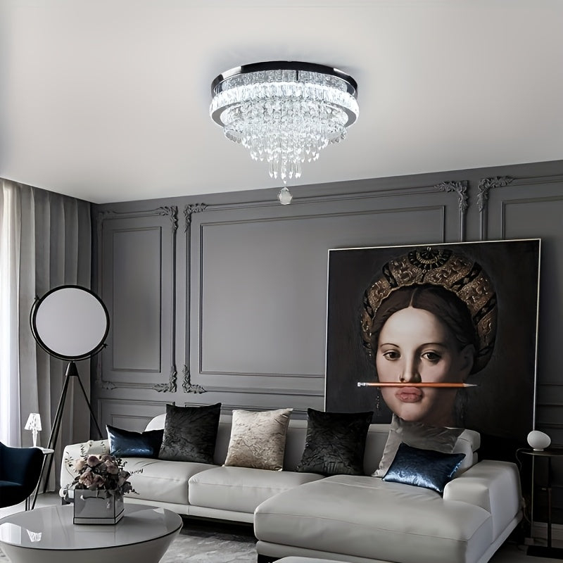 19.7-inch modern crystal chandelier, crystal ceiling light, LED remote control pendant light, suitable for bedroom, living room, dining room lighting (cool white light)