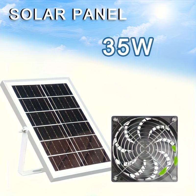 WEIHAOXI 35W Solar Fan with Solar Panel, Camping Fan for Outdoor Use, Portable Battery-Powered Power Bank, Ideal for Greenhouses, Pet Houses, Picnics, Barbecues, Fishing, and Travel.
