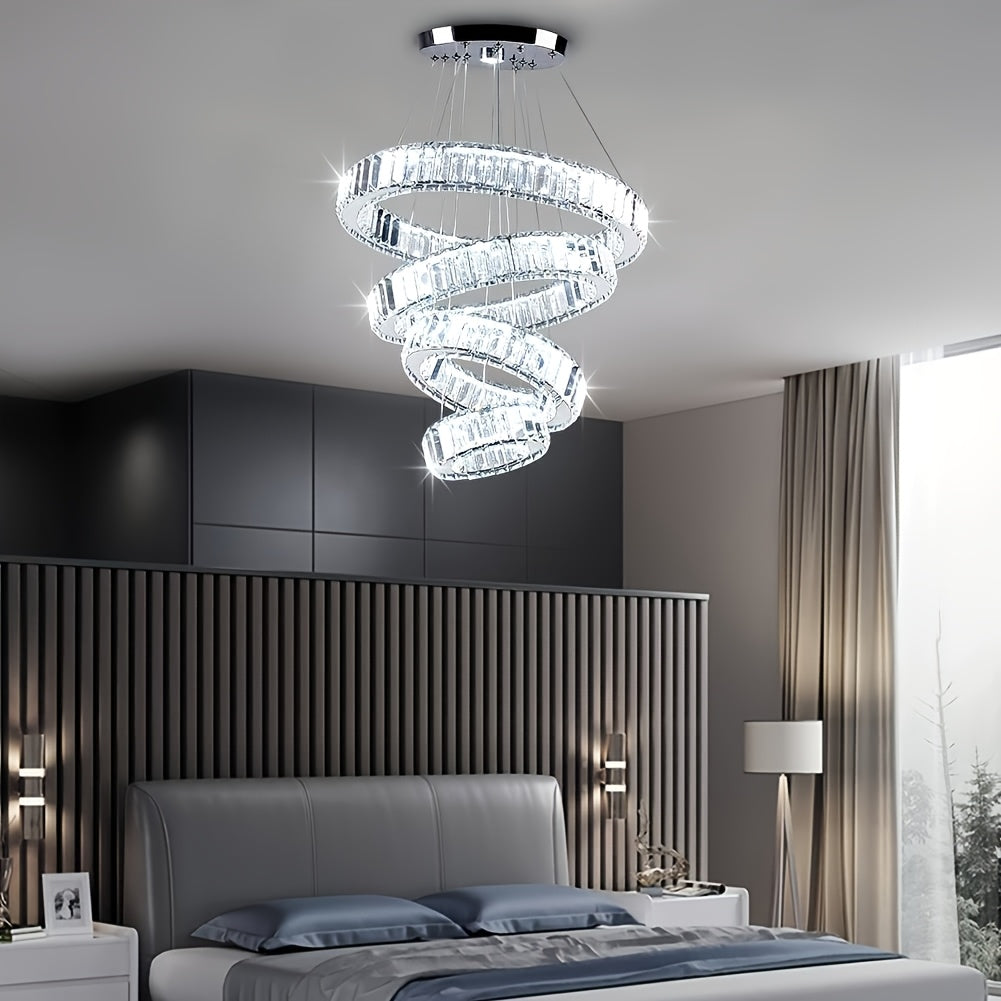 Modern LED pendant light, crystal chandelier, with 4 rings, suitable for dining room, bedroom and living room, diameter 7.9" to 19.7"