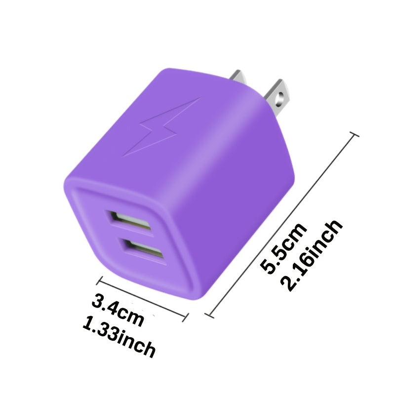 2pcs/set Wall Charger Plug with 6.0ft Cable, USB Charging Box, 2.1A 10.5W 2- Way USB Adapter Power Plug, Charging Station Socket, Suitable for Type-C Port Devices