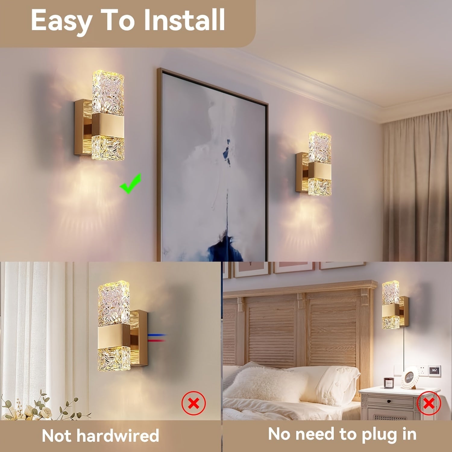 One Battery Operated Wall Light Modern Dimmable Wall Lamp, Indoor No Hardwiring Required, Halloween Christmas Decorative Light Fixture for Bedroom Living Room Hallway