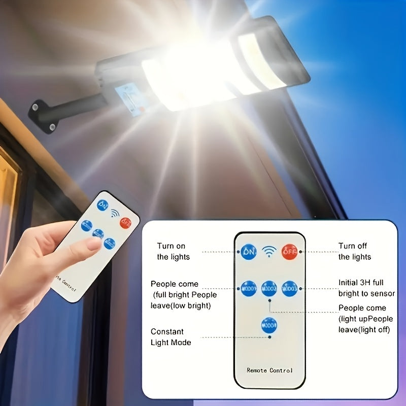 Outdoor Solar Street Light, Ultra-Bright LED Floodlight, Equipped with Motion Sensor and Remote Control, Designed for Security Lighting in Gardens, Courtyards, Pathways and Parking Lots, Energy Saving.