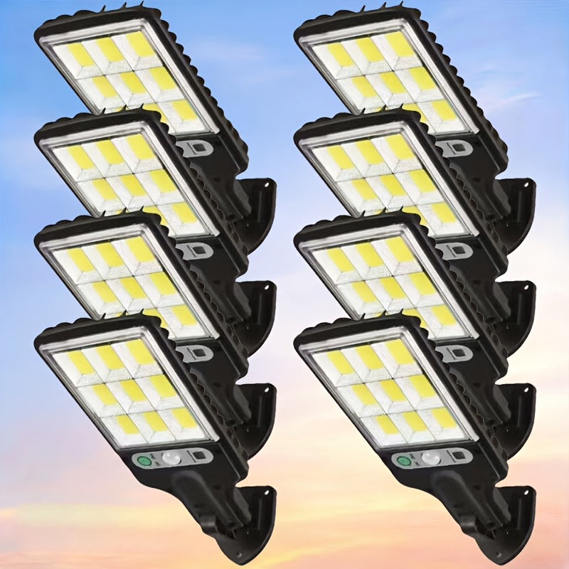 8/4 Pack Solar Street Light with PIR Motion Sensor, IP65 Protection Rating, 108 COB LED Security Wall Light with Remote Control, 3 Modes, Solar Searchlight Perfect for Garden, Courtyard, Porch, Garage Lighting