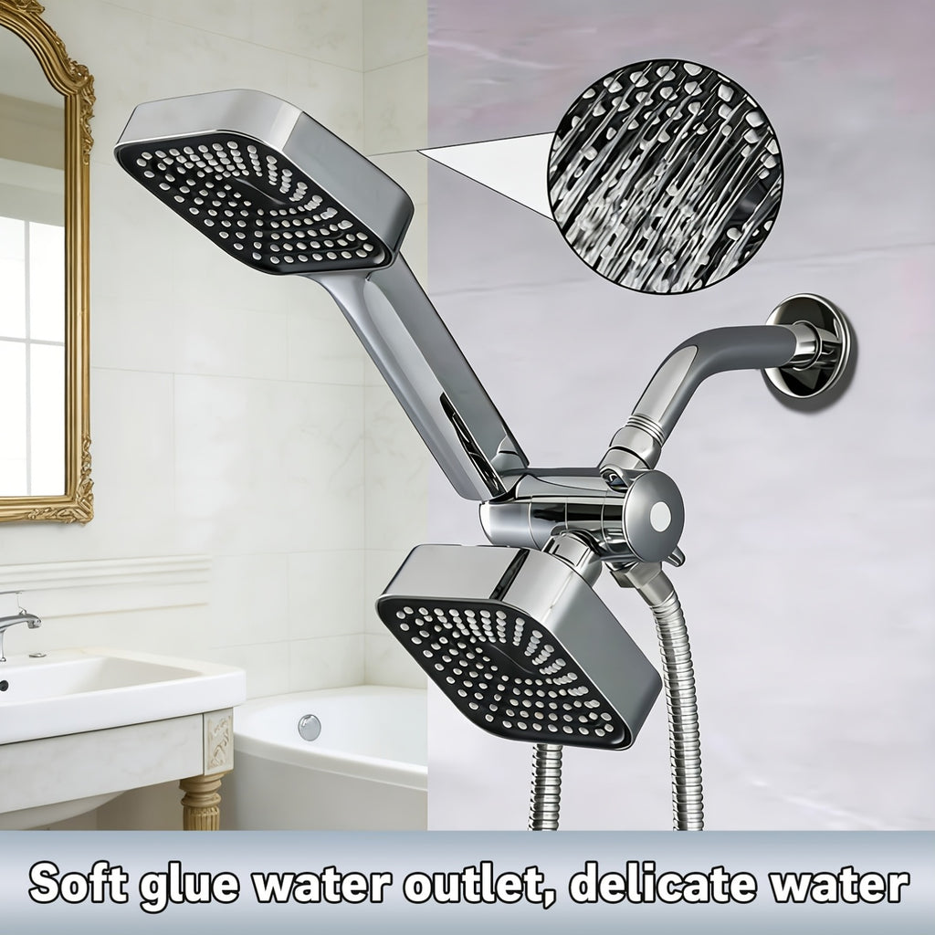 2-in-1 Handheld Shower with Extended Hose (High Pressure Rain Shower System) | Heavy Duty ABS Wall Mount Shower Set with T-Diverter Valve, Polished Finish, Full Body Coverage, Quick Installation (No Electricity) – Modern Bathroom Upgrade