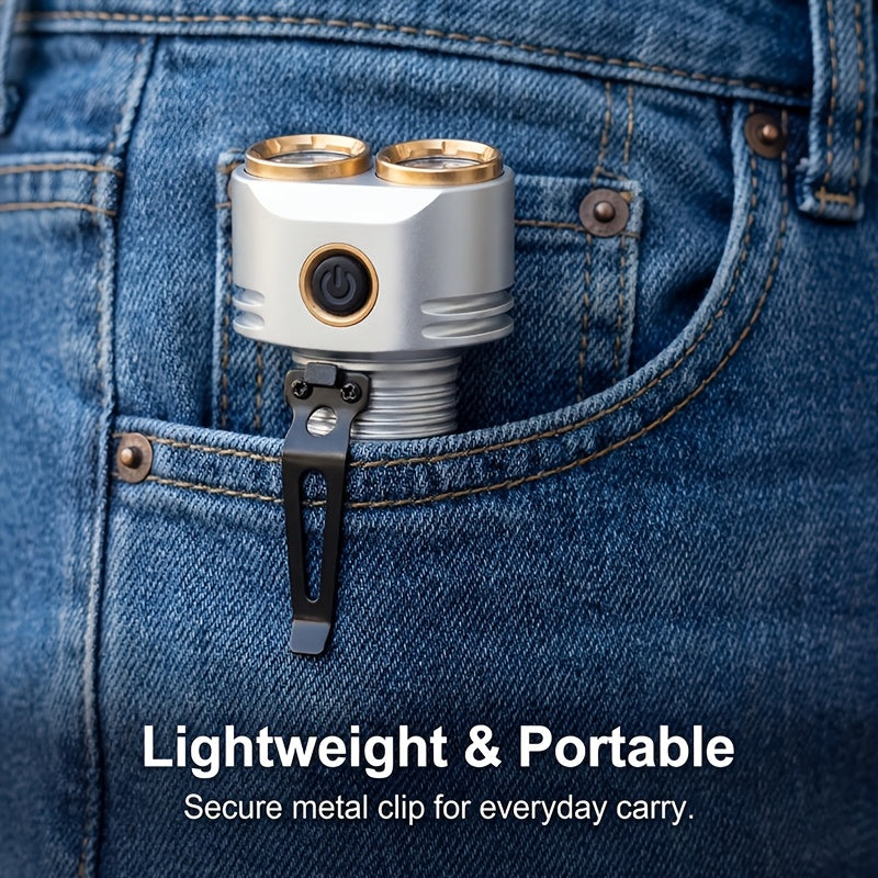 Handheld Rechargeable Flashlight - with Sturdy Pen Clip, High-Brightness Dual Light Sources, Long Battery Life, Type-C Charging Port, Adjustable Multi-Level Light Modes, Ideal for Outdoor Camping, Hiking, Home Lighting & Emergency Lighting