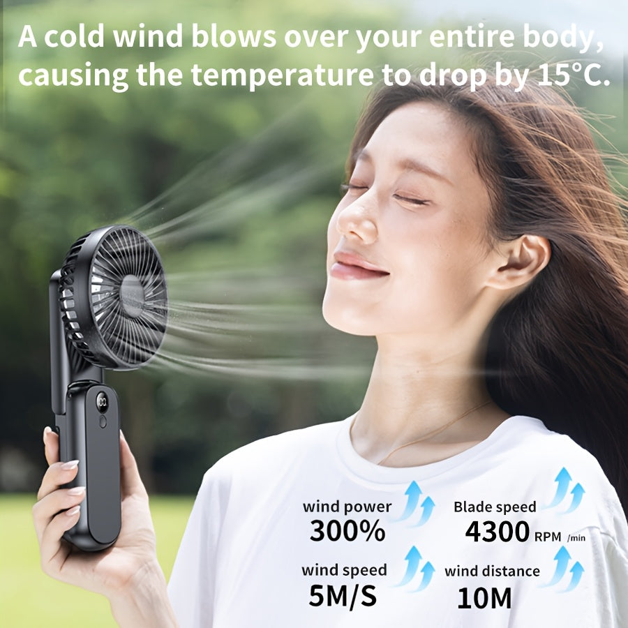 6000mAh Portable Handheld Fan, 180° Foldable 5 Speed Adjustable, 6-22H Working Time, USB Rechargeable Mini Desktop Fan, Foldable Personal Cooling Fan for Travel Summer Outdoor Home Office