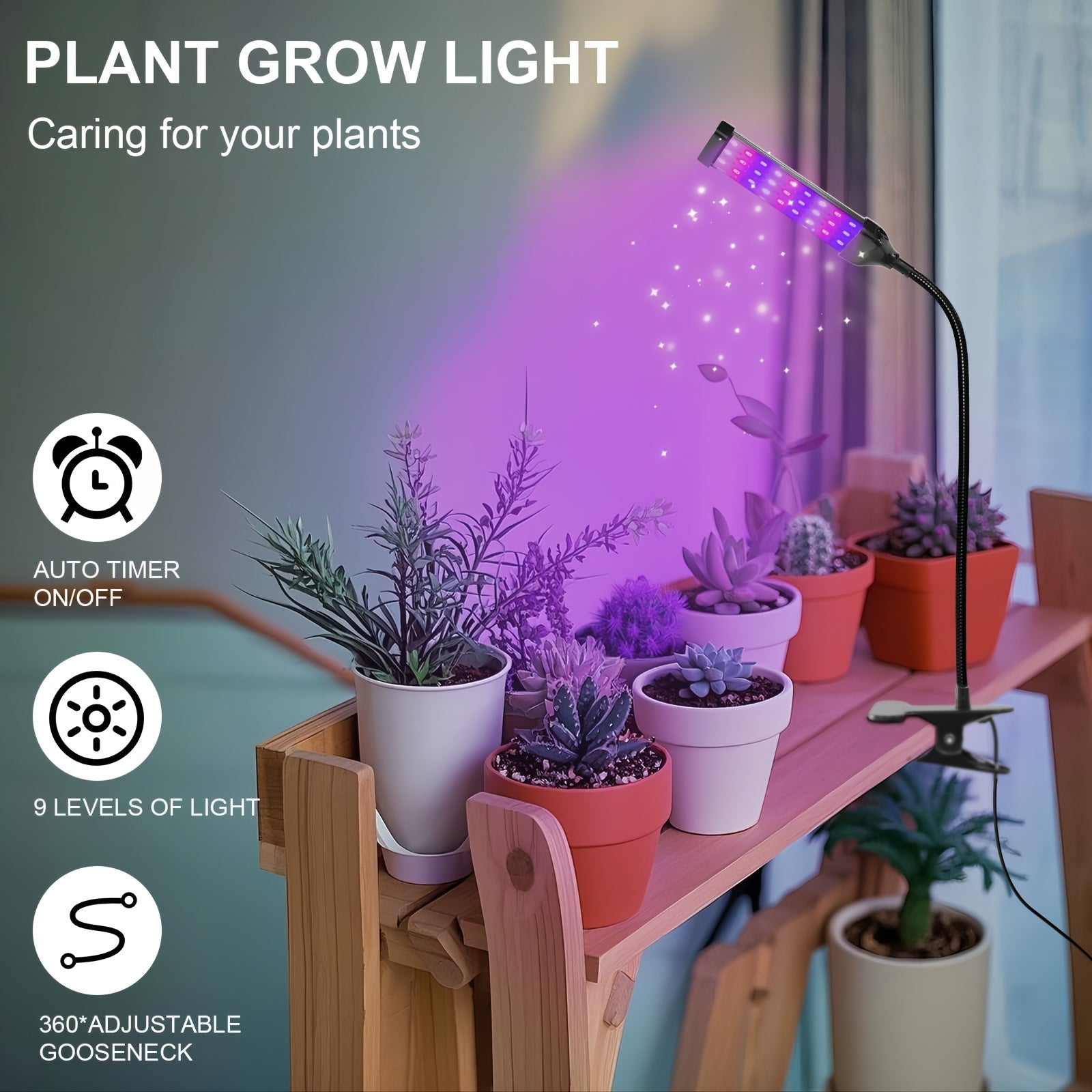 Square tube LED plant grow light, includes red, blue, white 3 colors, indoor supplemental light, indoor potted plant succulent seedling light, energy-saving, dimmable, timer function, worry-free and durable