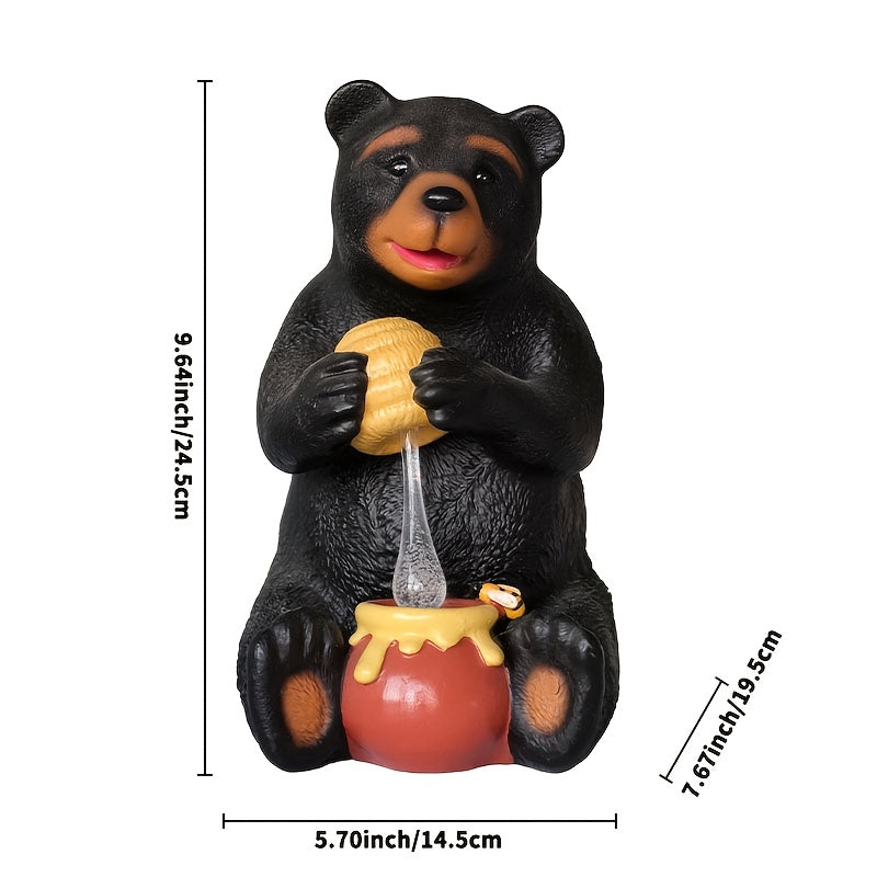 Black Bear Squeezing Honey Light, Non-Flat Printing, Resin Craft Statue Ornament Solar Light, Bear Statue Garden Resin Craft, Art Decoration with Solar LED Light, Landscaping DIY Garden Sculpture, Courtyard Lawn Home Decoration