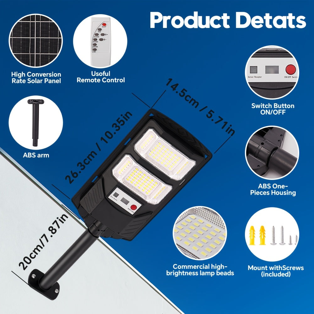 Super Bright Solar Motion Sensor Street Light, High Power LED Solar Outdoor Courtyard Light, with Remote Control and Motion Sensor, Wide Angle Illumination Light, Perfect for Garage, Backyard, Doorway, Street Lighting, Garde