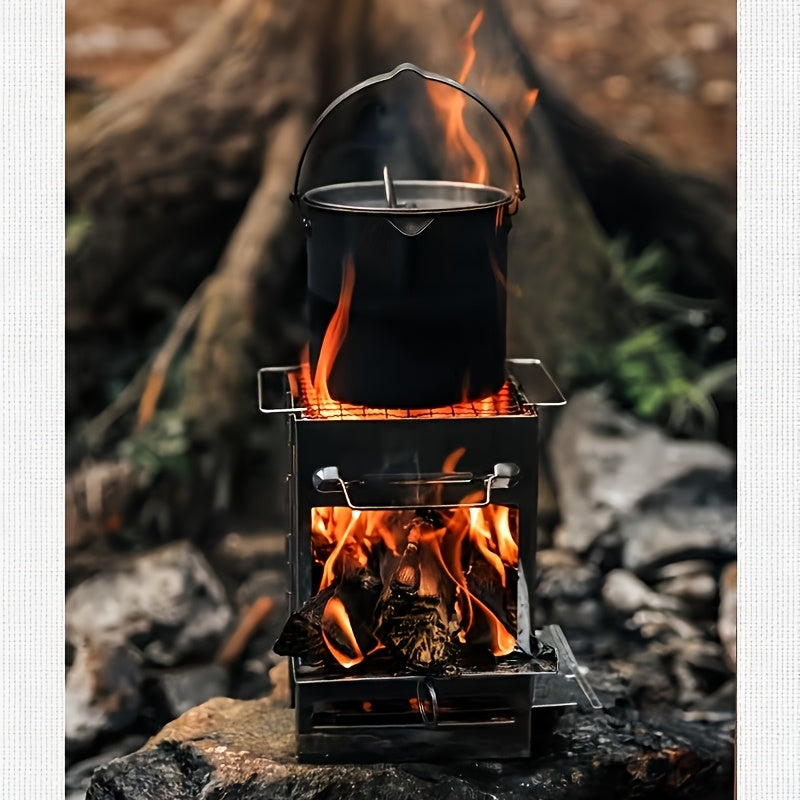 Outdoor Ultra-Light Portable Foldable Stainless Steel BBQ Grill, Charcoal Wood Stove, Camping Heating Stove