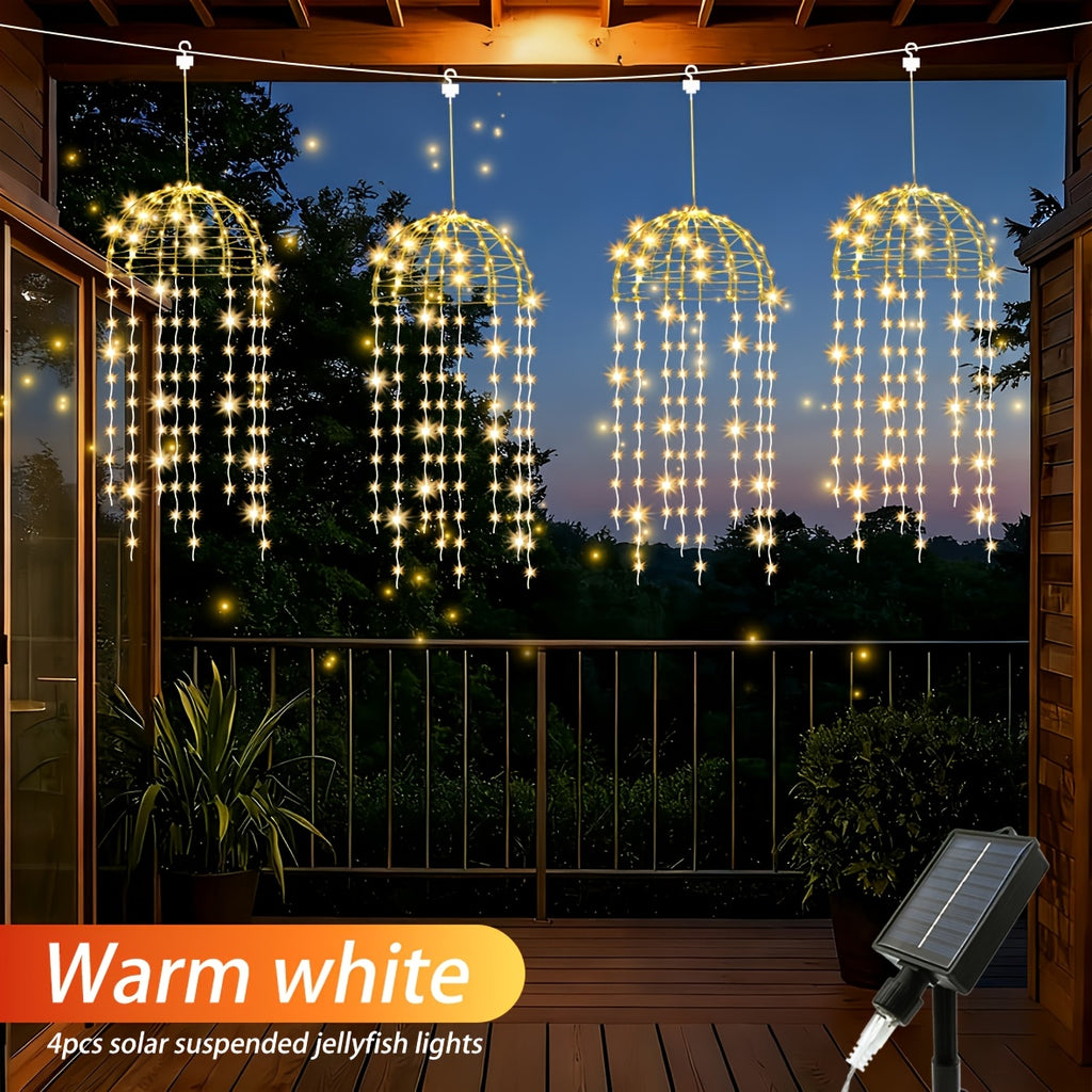 4-Pack Solar Jellyfish Light, Semi-Circular Jellyfish Shaped Light, 8 Lighting Modes, Outdoor Home Garden Decoration, Wedding Decoration, Create Romantic Atmosphere, Christmas Decorative Light, Outdoor Lantern, Hanging Light