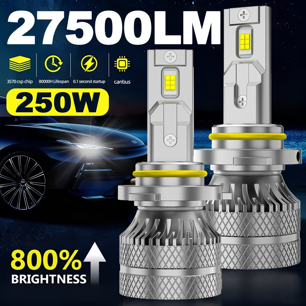 2 LED Headlight Bulbs H11/H8/H9 9005/HB3 9006/HB4 High Power 250W 6500K White Car Bulbs Can-Bus Error-Free, High/Low Beam, 800% Brightness Increase, Illumination Range 7874.02 Inches, Plug-and-Play, No Battery Included