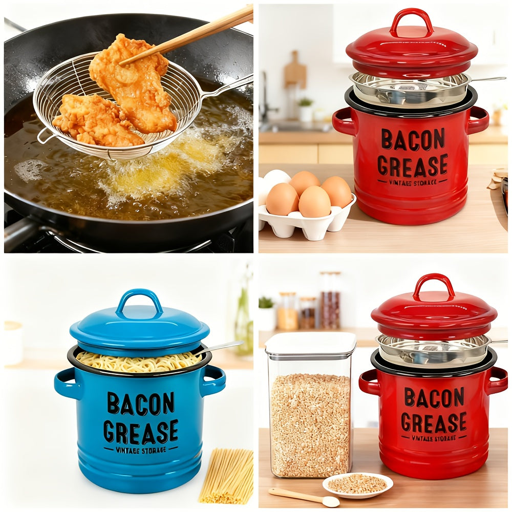 Grease Storage Can with Lid, Safe Pour Spout and Handle, Kitchen Cooking Oil Filter Storage Container, Household Frying Oil & Cooking Oil Filter Pot, Essential for Home Kitchen
