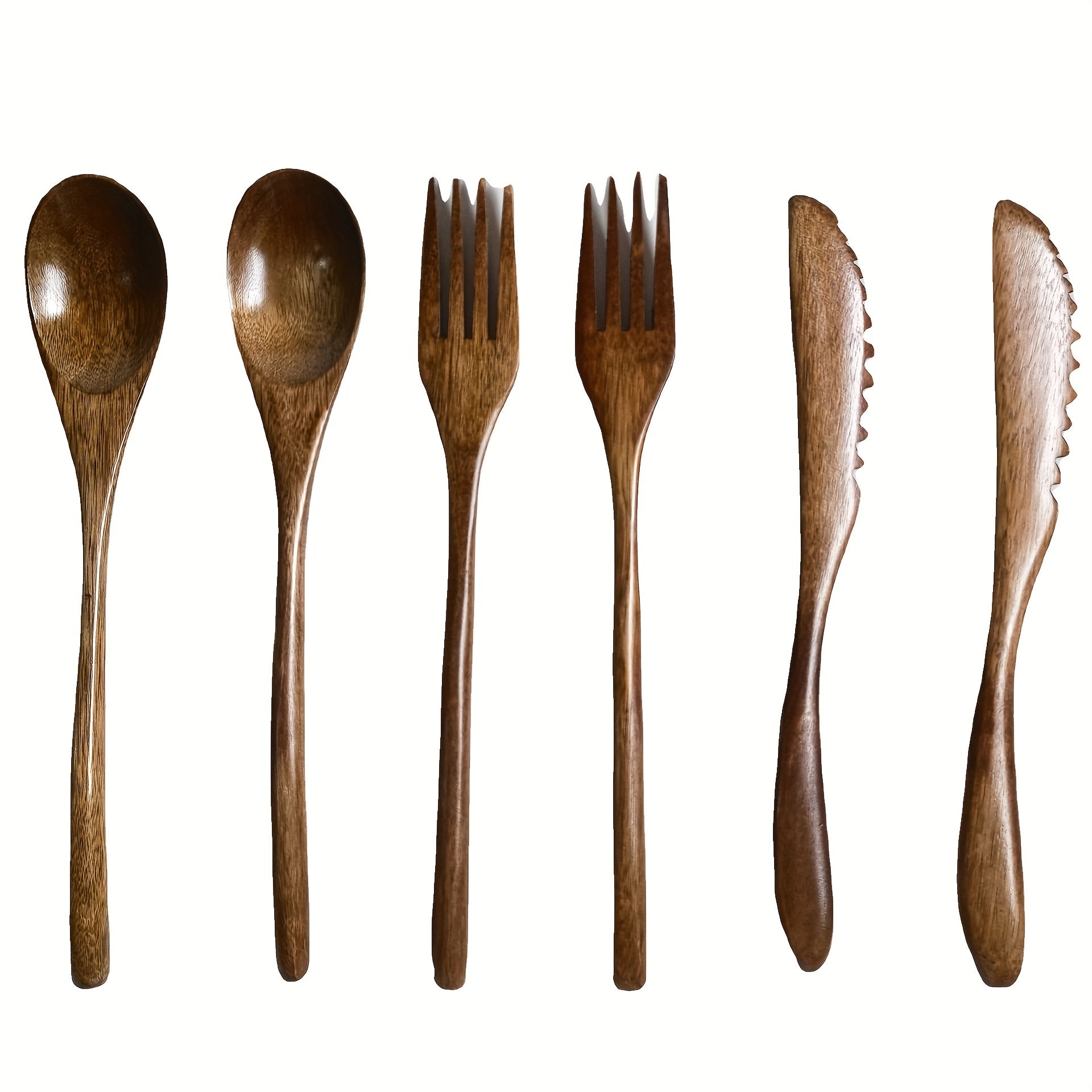 Handcrafted Nanmu Wood Cutlery Set – Solid Wood 22.5cm Knife, Fork & Spoon – Natural Wood Texture, Vintage Design, Simple Rustic Style Cutlery Set