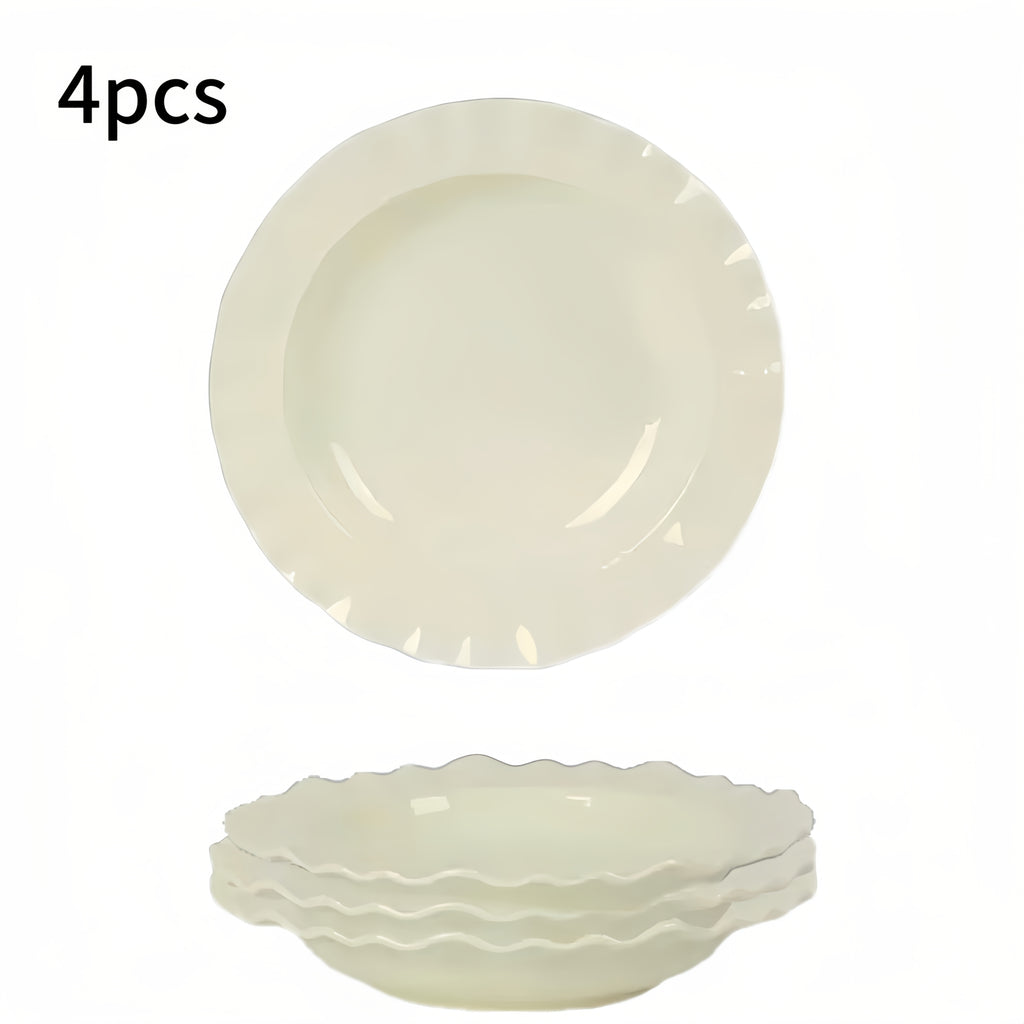 Cream-Style French Lace Western Dinner Plate, Reusable PP Plastic Home Tableware, Serving Plate, Soup Plate, Deep Plate & Bowl Set – Perfect for Cold Dishes, Deli, Desserts, Party Food, Stackable Storage