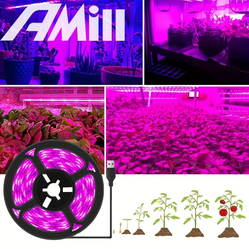 118.11 Inch LED Plant Light Strip, USB 5V 2835 Full Spectrum Grow Light Strip, Supplemental Light for Vegetables, Flowers and Succulents, Boost Plant Photosynthesis, Easy to Install and Operate