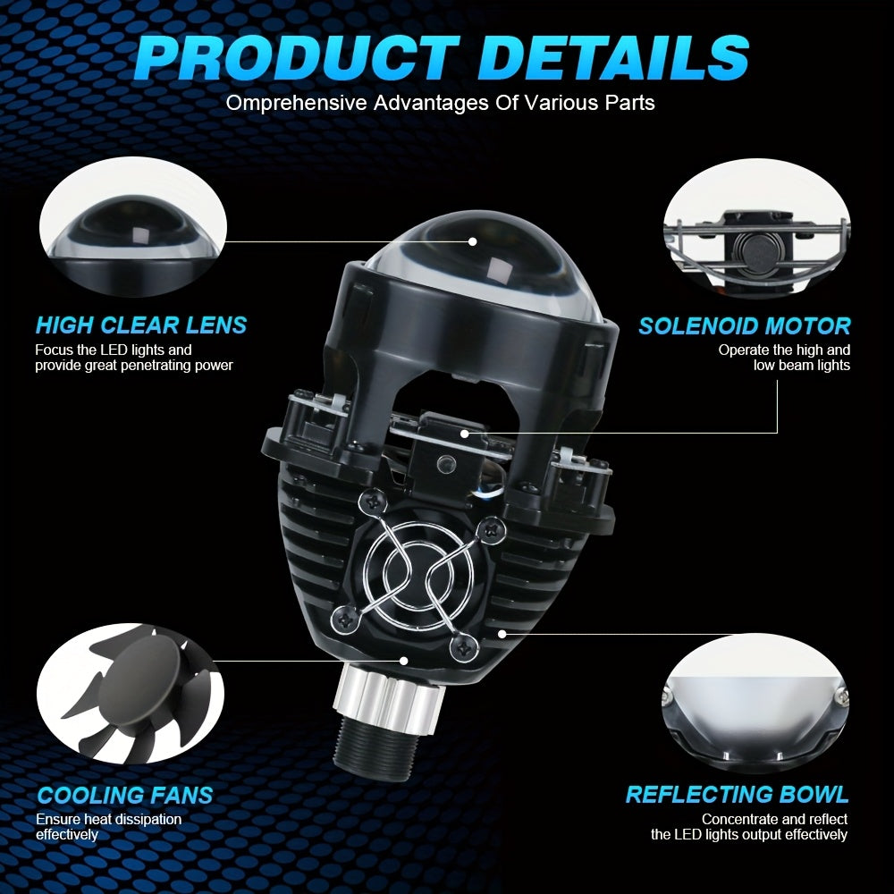 2 Pcs 2.5 Inch Bi-LED Projector Lens Universal Car Headlight Bulbs 100W 40000LM High/Low Beam 6000K LED Car Light Aspherical Lens Perfect Beam Pattern for Most Headlights