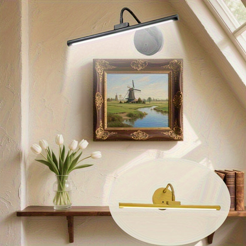 Black/Gold Universal Adjustable Rechargeable 3-Color Temperature Smart Wall Light - with Remote Control, USB Rechargeable Vanity Light, Indoor Night Light, Cabinet Light, Display Light, Bathroom LED Light, Bathroom Hallway Lighting