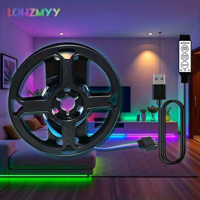 LQHZMYY RGB多彩LED灯带，带USB同步和动态效果，5050 RGB，迷你按钮控制器，适用于电视/投影仪/笔记本电脑背光，派对家居装饰，RGBW免费（兼容USB设备）