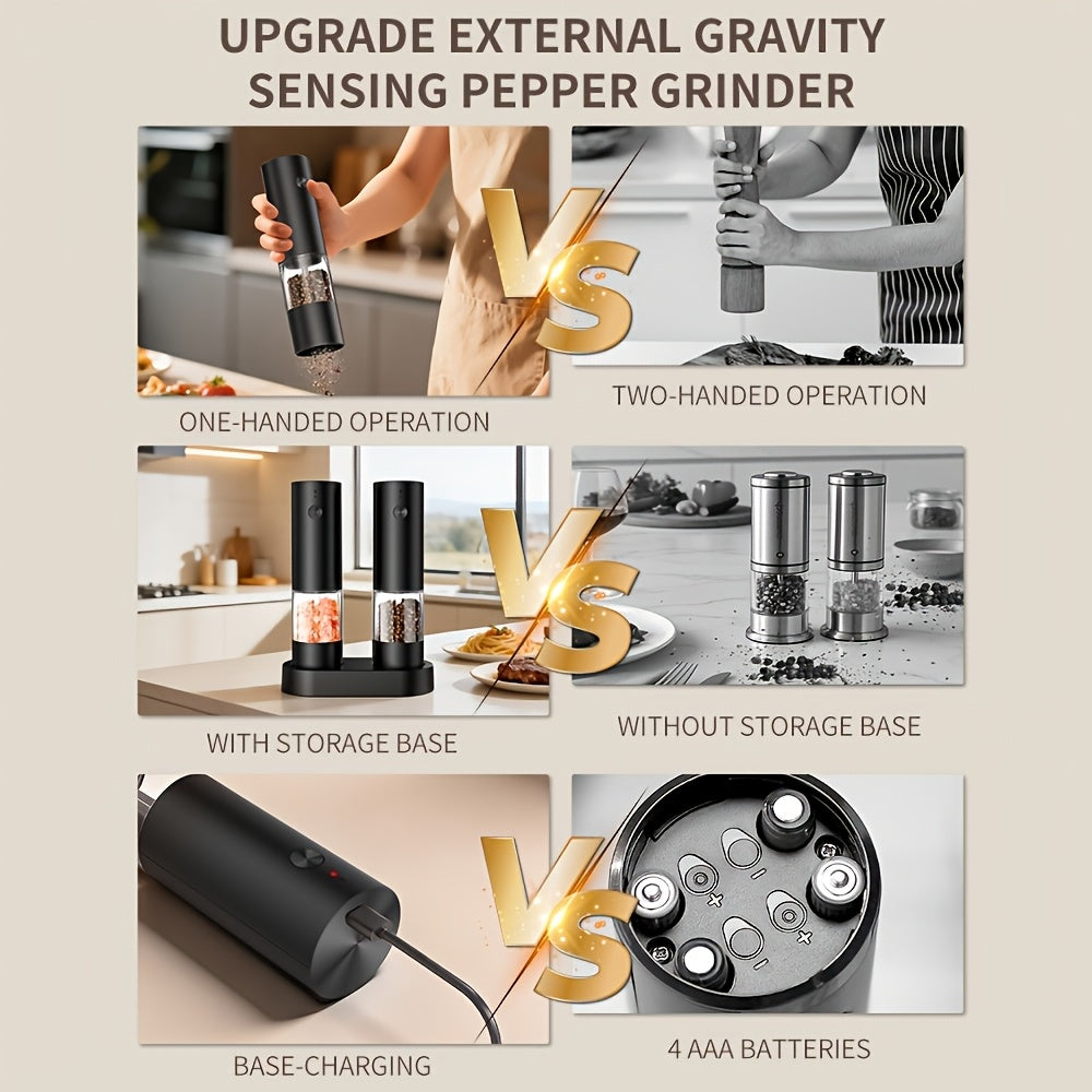 Electric Salt and Pepper Grinder, Automatic Battery-Operated Pepper Mill, Adjustable Coarseness, Easy Refill, Upgraded Large Capacity with LED Light, One-handed Operation, Perfect for Kitchen, Dining Table and Gifting