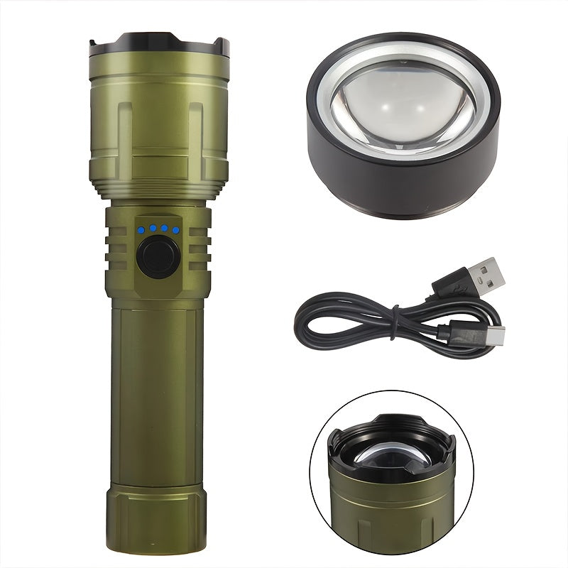 Ignition Aluminum Alloy Flashlight, Fresnel Lens Equipped, Rechargeable LED Light, 5 Modes High Lumen Flashlight, 5000mAh Battery Type-C Fast Charging, Long Range IP44 Waterproof, Ideal for Camping Night Use and Gift Giving