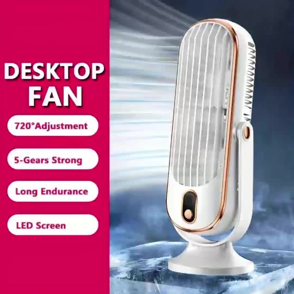 2026 Portable Desk Fan, Quiet Motor, USB Rechargeable, 5 Speed Levels, 720° Rotation, 5 Colors, 1200mAh Battery, for Office, Travel, Camping, RV &amp; Gifts