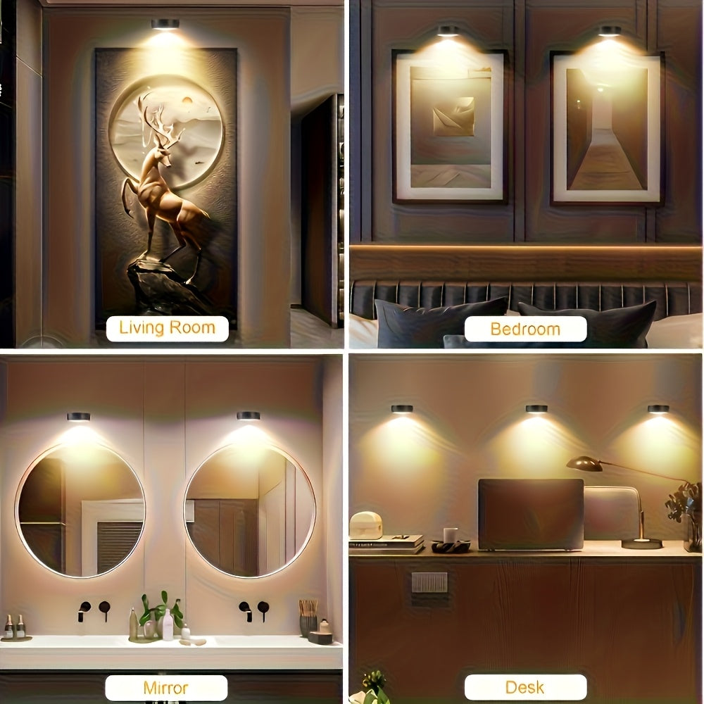 En: Black/Gold Round Smart LED Painting Light, Battery Operated (Battery Not Included), Remote Control Dimmable Timable Lamp for Photo Frame Art Portrait Home Wall Decor