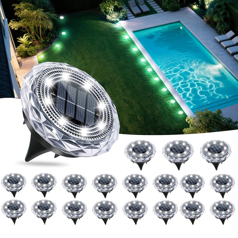 Solar Ground Light, Waterproof Outdoor Solar Light, Solar Garden Light Suitable for Courtyard, High Brightness Solar Disc Light, Recessed Landscape Lighting, Suitable for Patio, Path, Walkway, Driveway, White