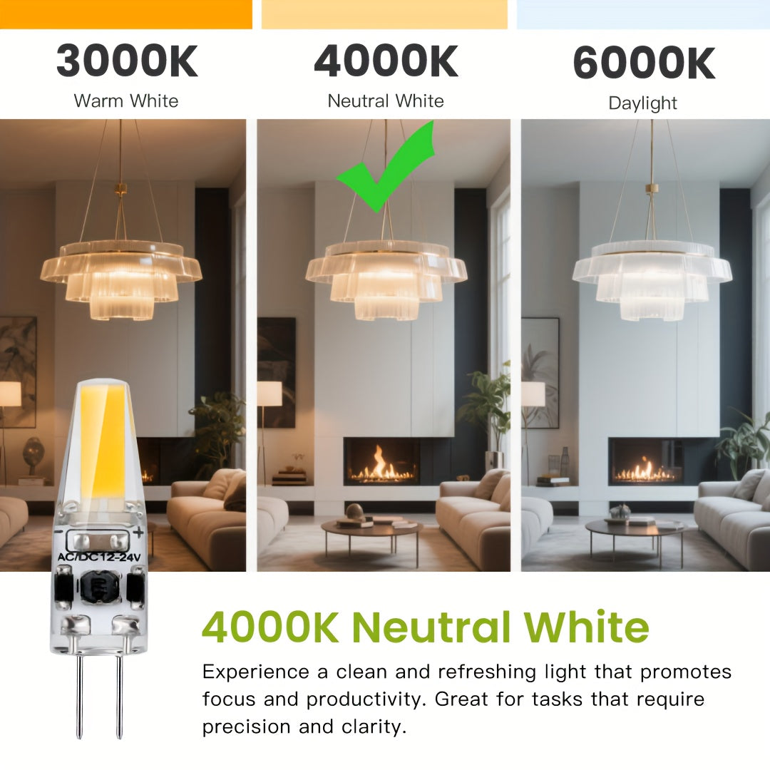 6/12-pack G4 LED bulb, 1.8W (20W halogen replacement), 3000K/4000K/6000K, warm white to daylight, 200LM flicker-free, AC/DC 12V, Cobx1Led T3 two-pin base, non-dimmable, suitable for light fixtures, under-cabinet lighting, RVs, boats