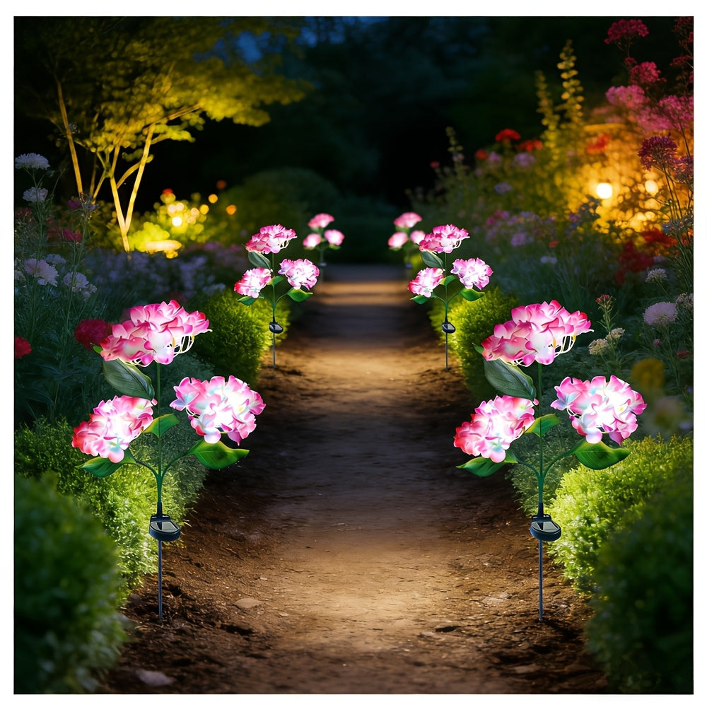 Outdoor Solar LED Light for Garden Decoration, Hydrangea Flower Design, Suitable for Pathways, Patios, and Lawns