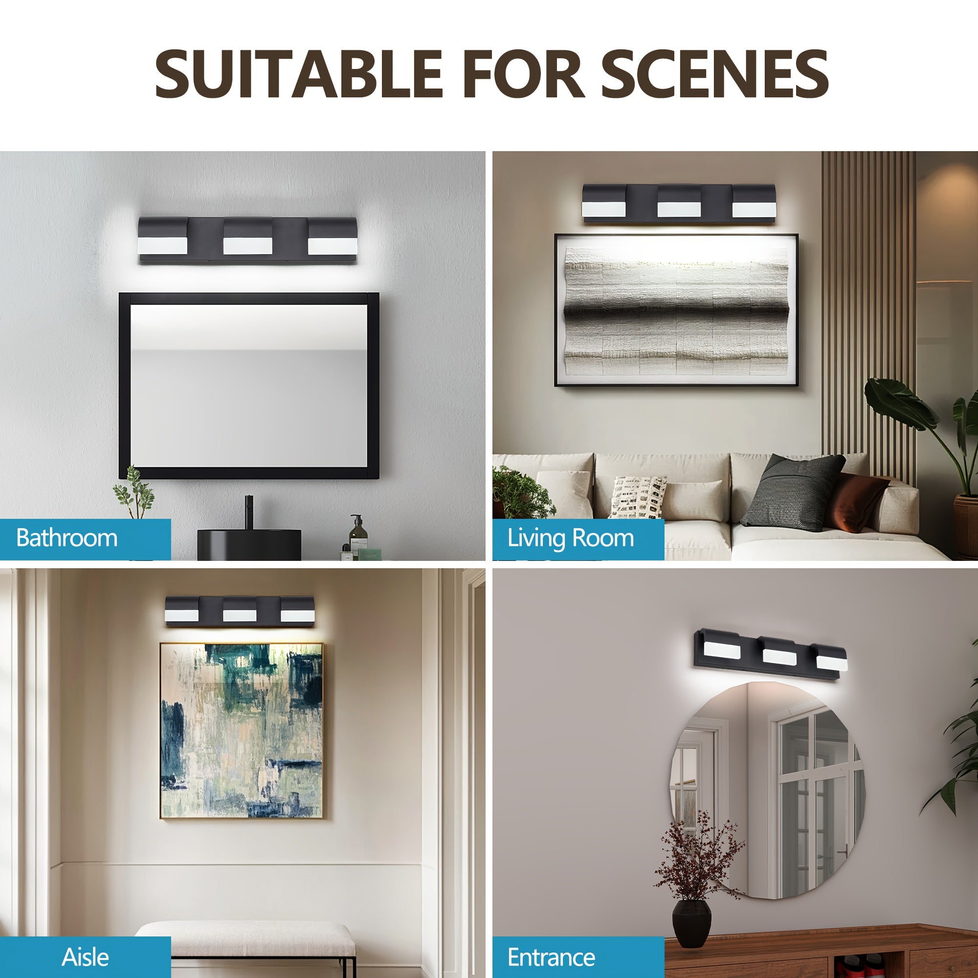 21.7-Inch 3-Light Modern Bathroom Vanity Light, Elegant Bathroom Wall Light, with LED Light Source and Acrylic Shade, Dimmable Bathroom Lighting Fixture (Dimmer Switch Not Included), Suitable for Bathroom, Bedroom