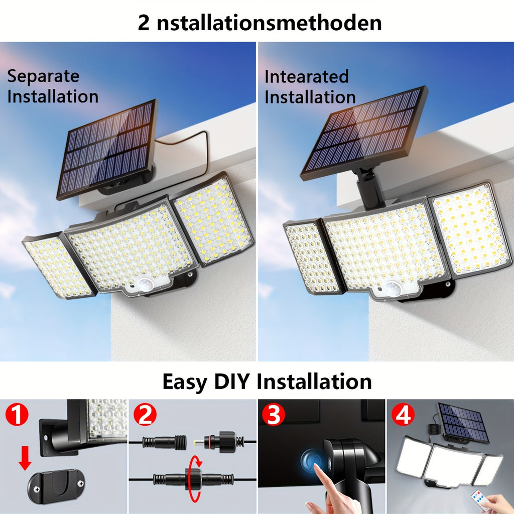1/2 Pack Solar Outdoor Light, High Brightness, 212 LED Solar Motion Sensor Light with Remote Control, 3 Adjustable Head Wall Light with 3 Lighting Modes, Wide Angle Illumination, Security LED Floodlight, Perfect for Outdoor, Wall Light, Street Light