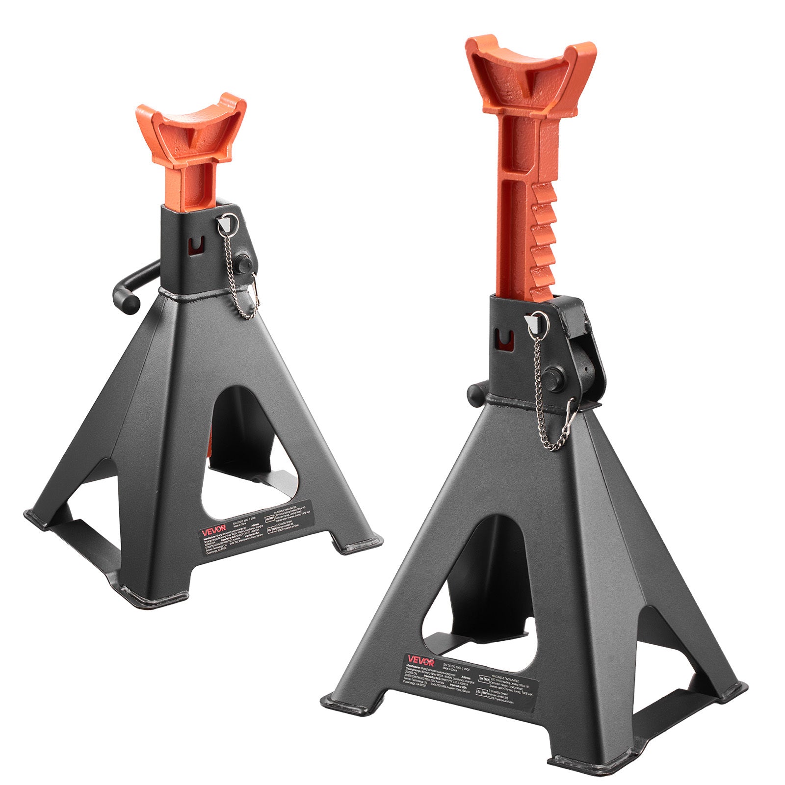 VEVOR Air Jack, 6 Ton (13,000 lbs) Capacity, 14.6-22.8 Inch Adjustable Height, Heavy Duty Steel Jack Stands with Dual Locking, for Lifting RVs, Light Trucks, Cars, SUVs, 1 Pair, Black & Orange