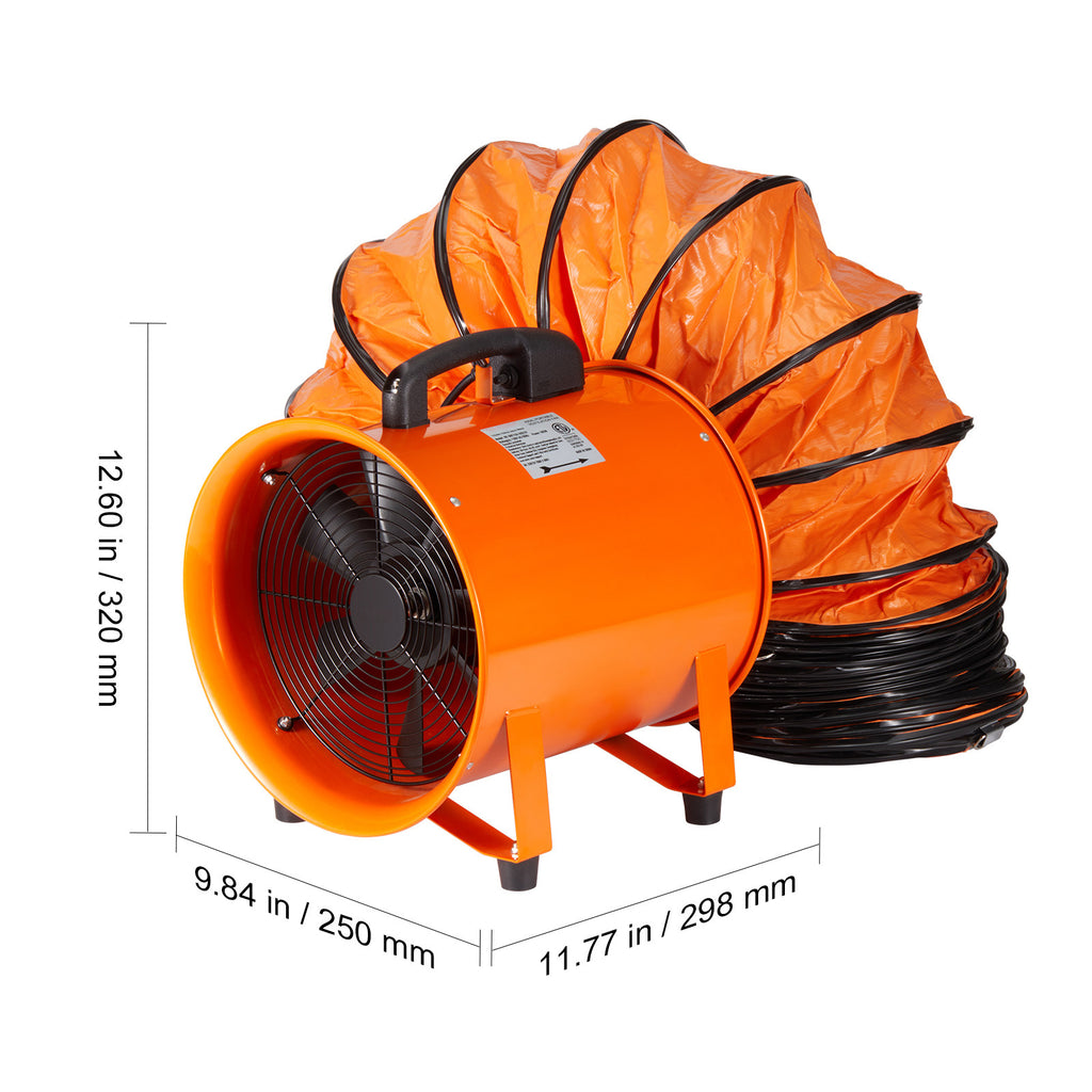 VEVOR 8 Inch Heavy Duty Cylinder Fan with 16.4ft / 33ft Duct Hose, 195W Powerful Shop Exhaust Fan 1070CFM, Industrial Utility Fan for Dust, Fume and Smoke Ventilation at Home & Workplace