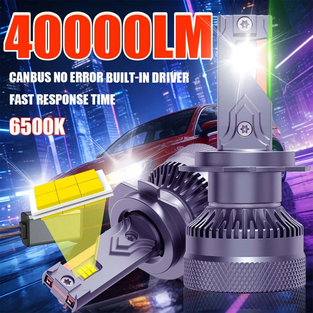 2PCS LED Car Lights - H7/H4/H1/H11, 9005/9006/9012 - 40000LM, 6500K Cool White Light, High/Low Beam, Plug-and-Play, for Enhanced Visibility and Safety, No Battery Needed, 5-Minute Installation