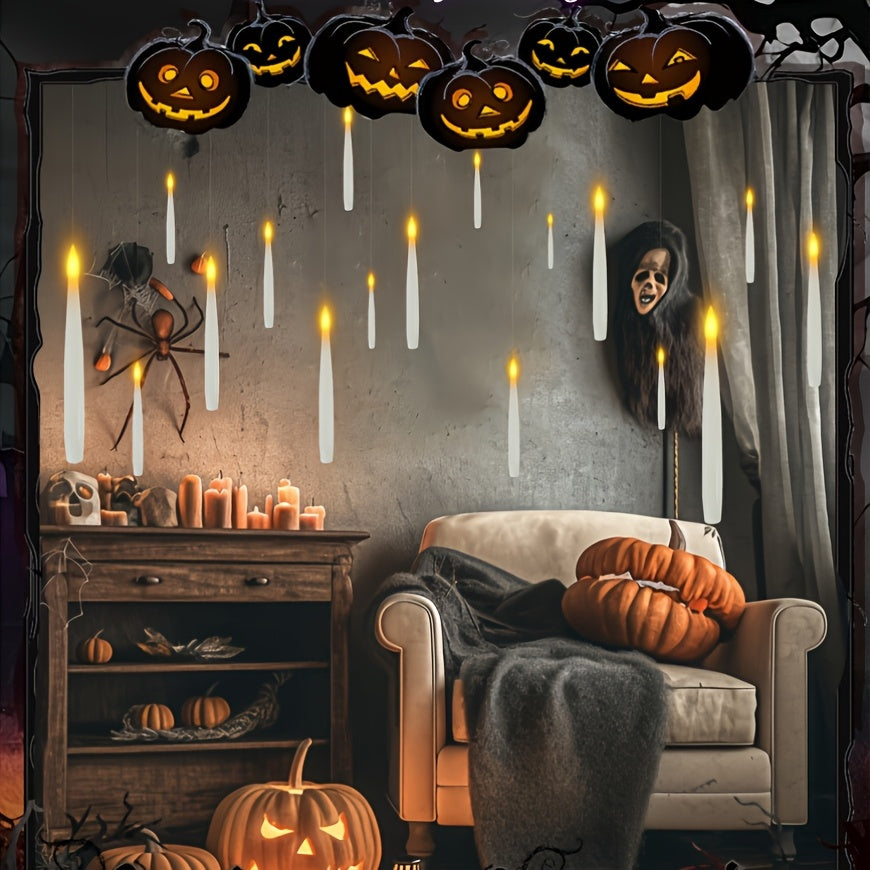 10/20/24支带魔杖的浮动蜡烛，魔法悬挂蜡烛,万圣节装饰品，闪烁暖光无焰浮动LED蜡烛带遥控器,电池供电锥形蜡烛套装,适合节日主题派对，圣诞节，生日礼物，聚会装饰