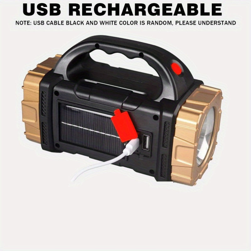 1pc solar multi-functional outdoor flashlight, USB rechargeable LED spotlight, portable COB camping light with side light, suitable for night reading, hiking, mountaineering, fishing, emergency situations