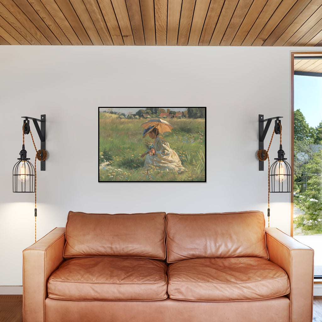 1/2-Piece Farmhouse Style Plug-In Pulley Pendant Light, with Brown Cord and Switch Wall Light