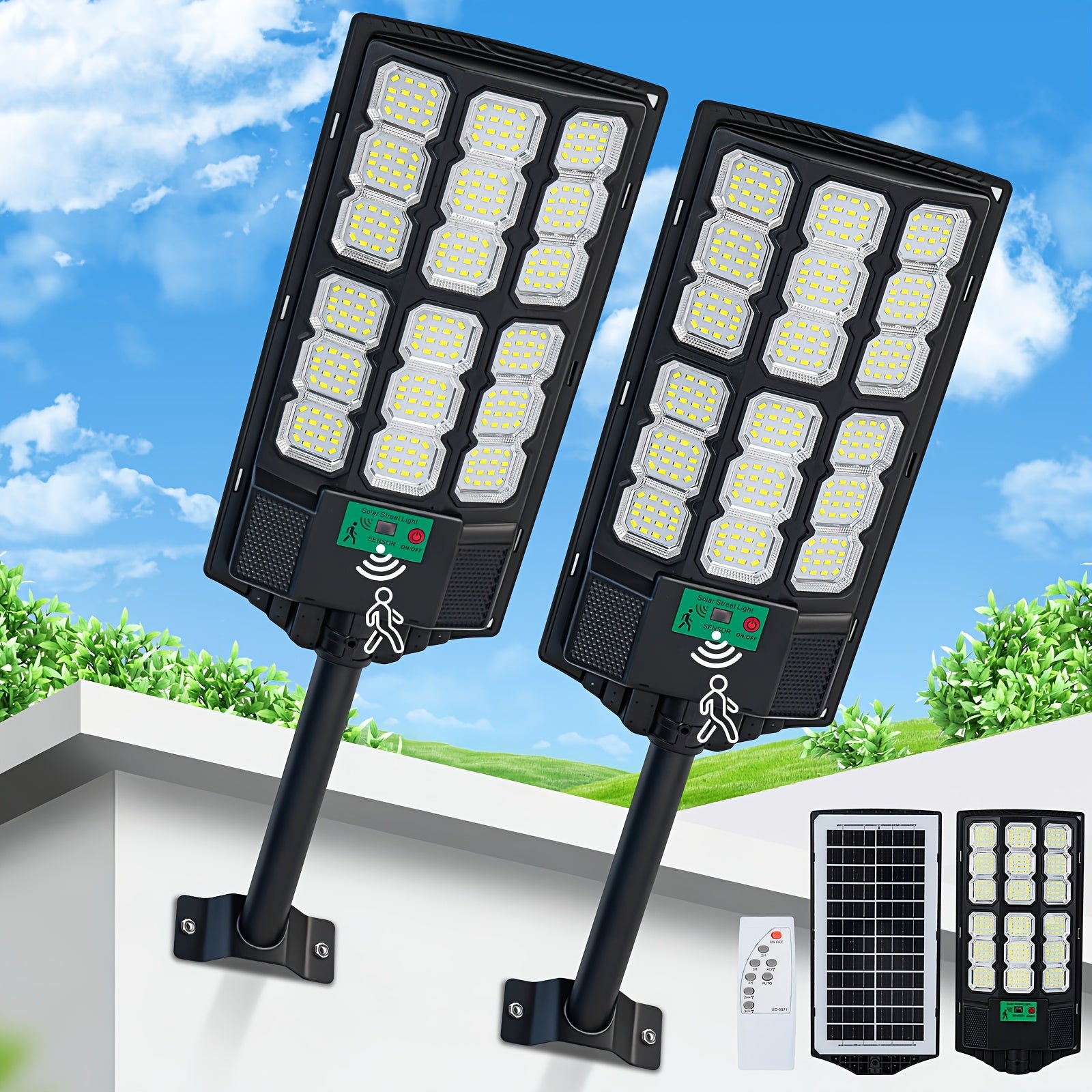 1/2-Piece Outdoor Solar Light, IPX7 Waterproof LED Floodlight, Motion Sensor Solar Light with Remote Control, Dusk to Dawn Wall Light Suitable for Farmhouse, Park, Backyard and Landscape Decoration
