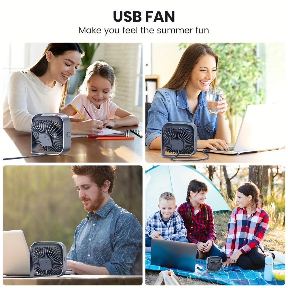 Stay Cool & Comfortable Anytime Anywhere: Portable USB Desktop Fan with 3 Speeds and 360° Quiet Operation