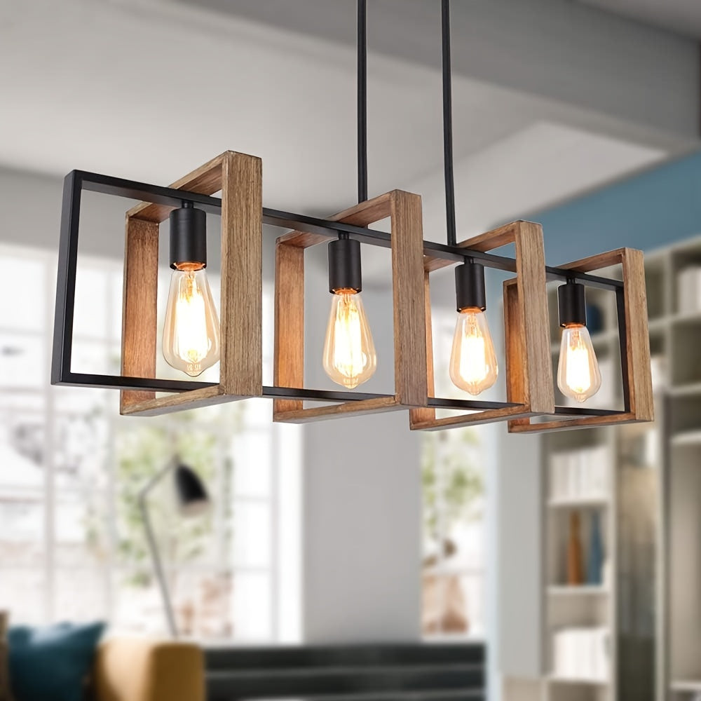35.4-Inch Kitchen Island Lighting, 4-Light Dining Room Farmhouse Pendant Light, Black Modern Chandelier, Pool Table Light, Matte Black Metal Finish (Bulb Not Included)