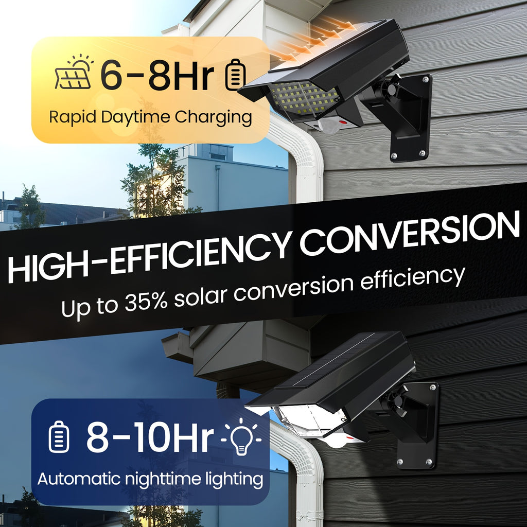 LED Motion Sensor Solar Wall Light, Wireless Dummy Camera Floodlight, Remote Control Solar Panel Spotlight, Simulated Security Monitoring Lamp for Porch Garden Patio Driveway