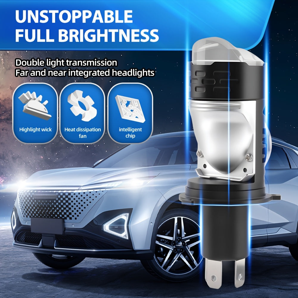 1pc/2pcs H4 Bulb 55000 Lumens 350W Extremely Bright 6000K White Light High/Low Beam Function with Clear Cutoff Line H4/9003/HB2 12V 24V Auto Motorcycle Mini Projector Lens, No Battery Included