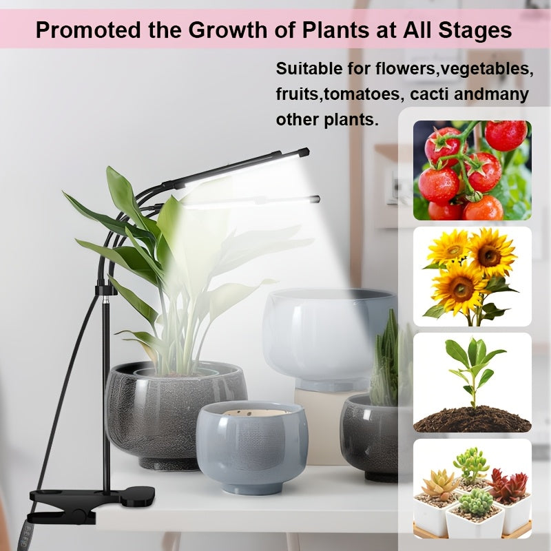 4-Head Stand Plant Grow Light, 80 LED Beads, 2-Color Freely Switchable, 4H/8H/12H Timing Function, Perfect Home Plant Care Helper